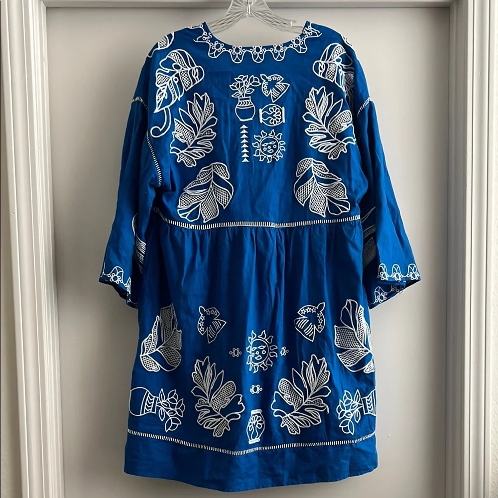 NWT Johnny Was Barbara Mini Dress Size Medium Royal Blue with White Embroidery - Picture 12 of 17